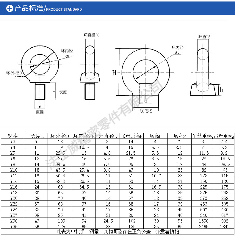 
不锈钢吊环螺丝M3-M90