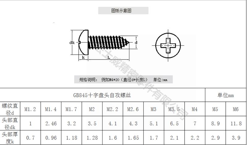 
GB845碳钢十字盘头自攻螺丝圆头自攻螺钉-规格